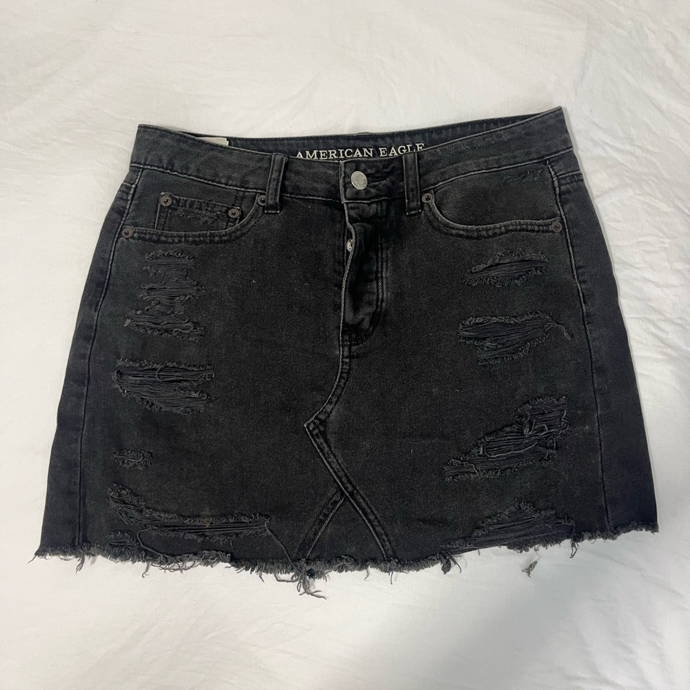 American Eagle Outfitters Charcoal Distressed Mini Skirt